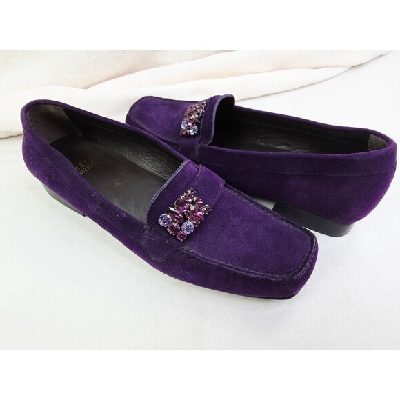 Stuart Weitzman Size 7M Women Purple Suede Leather Jeweled Slip On Loafers Spain - Picture 7 of 13